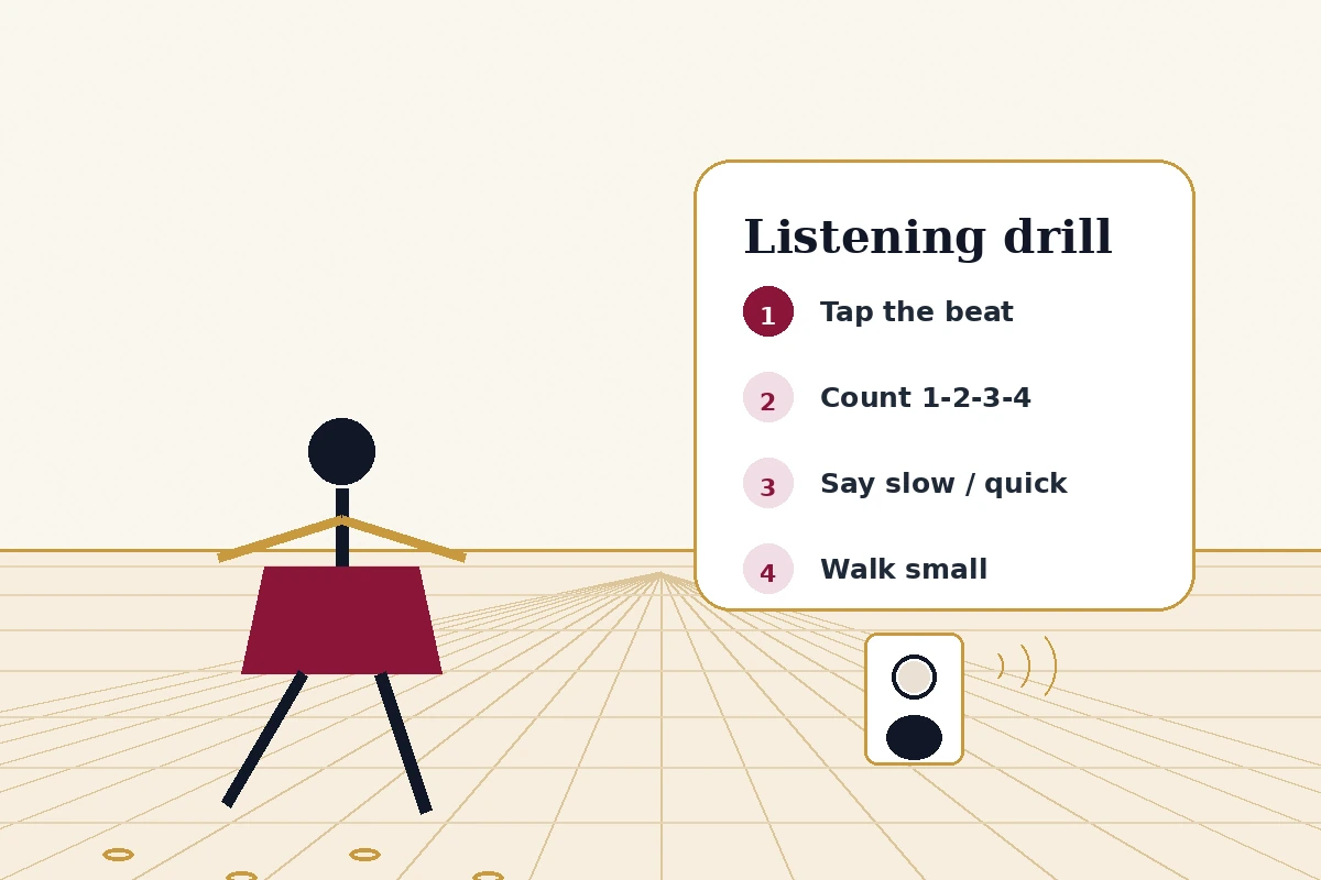 Beginner Foxtrot listening drills for practicing timing with music.