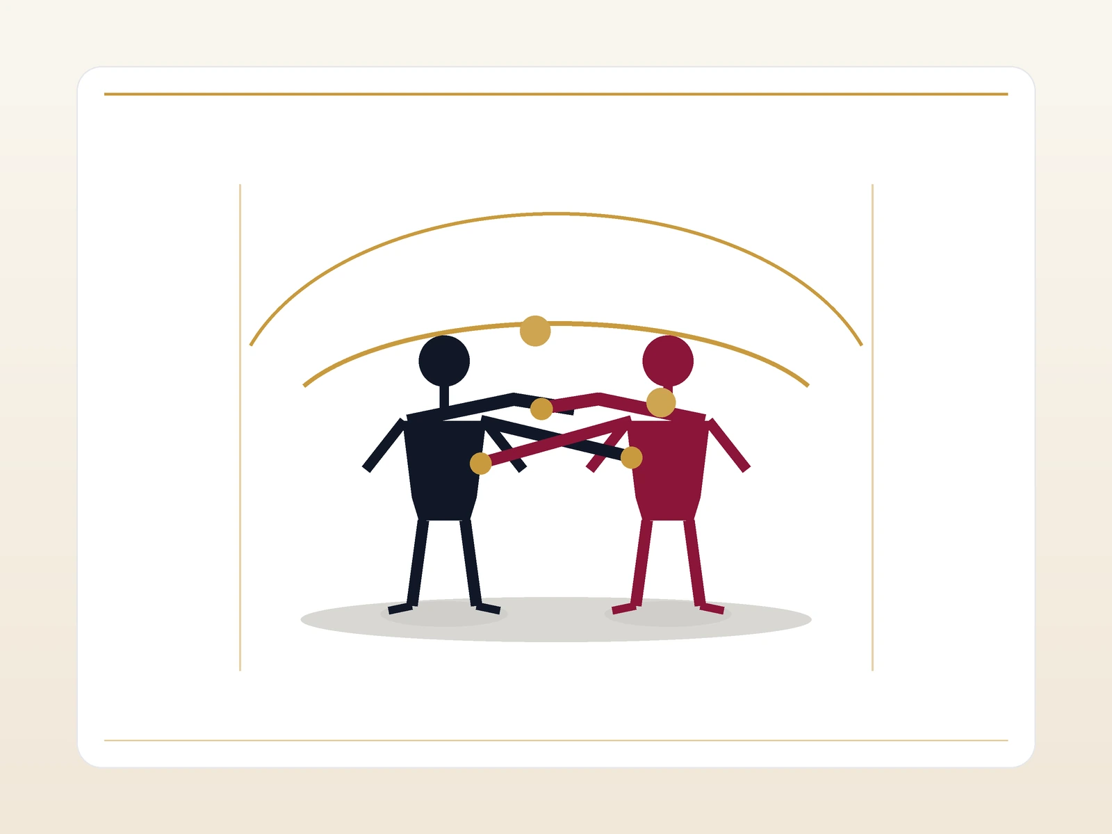 Diagram showing ballroom closed hold frame with arm position, elbow shape, and partner connection points