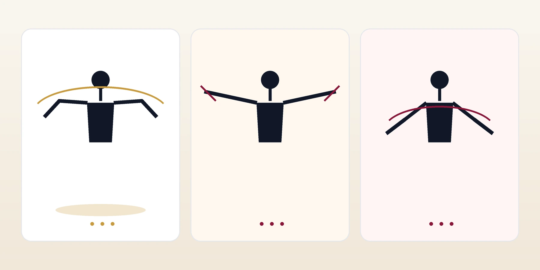 Comparison of organized ballroom frame, stiff arms, and collapsed frame