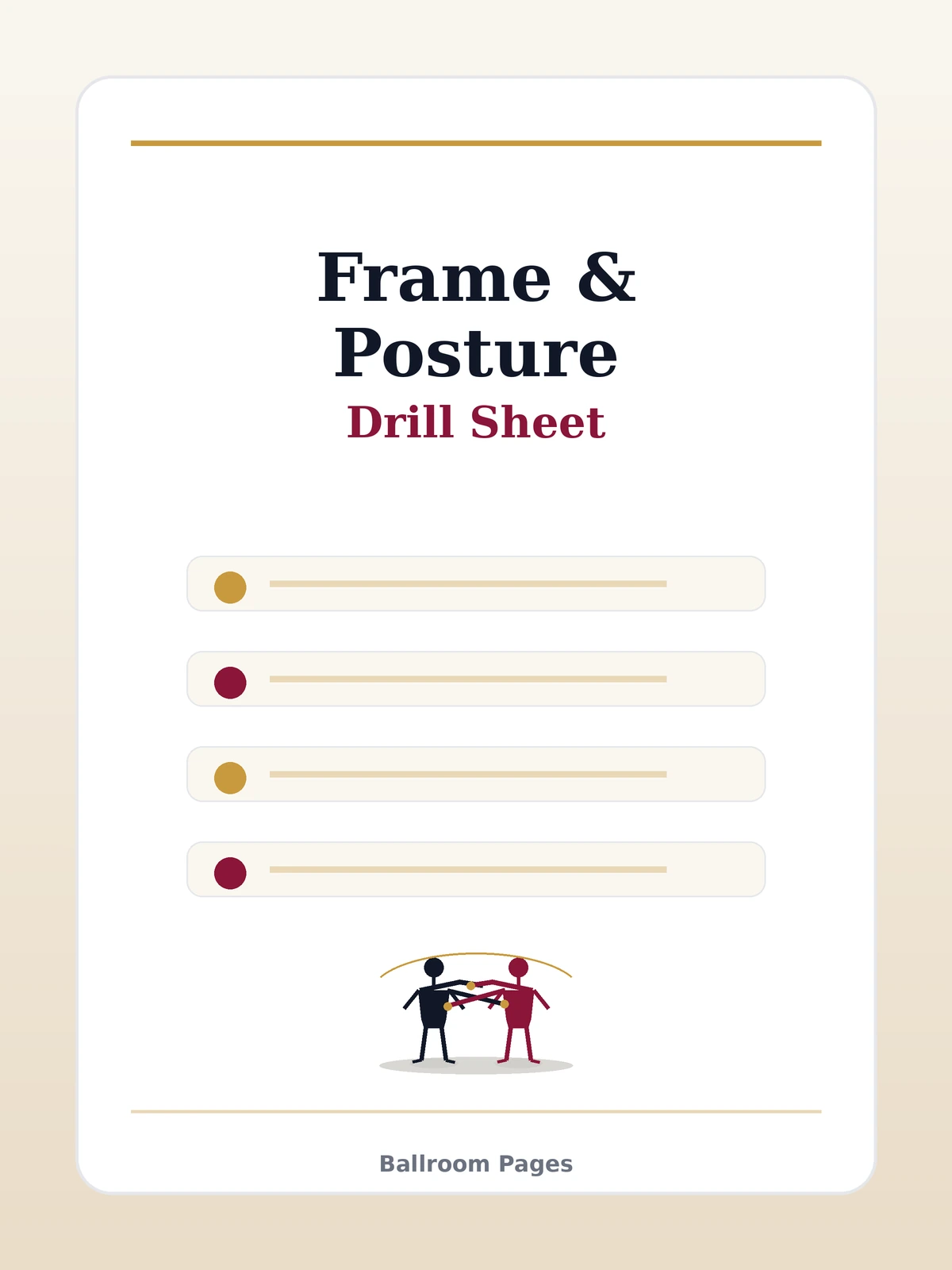 Frame and Posture Drill Sheet cover for Ballroom Pages