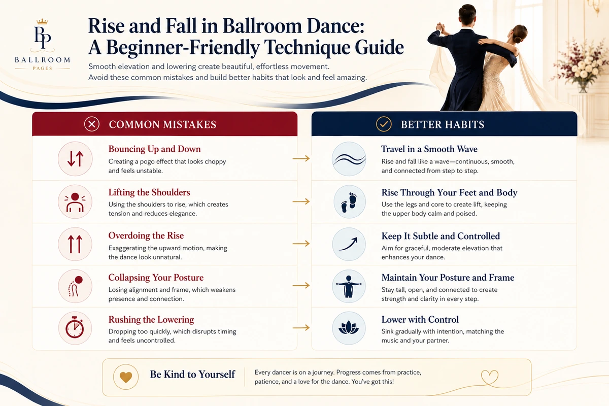 Common ballroom rise and fall mistakes and better cues