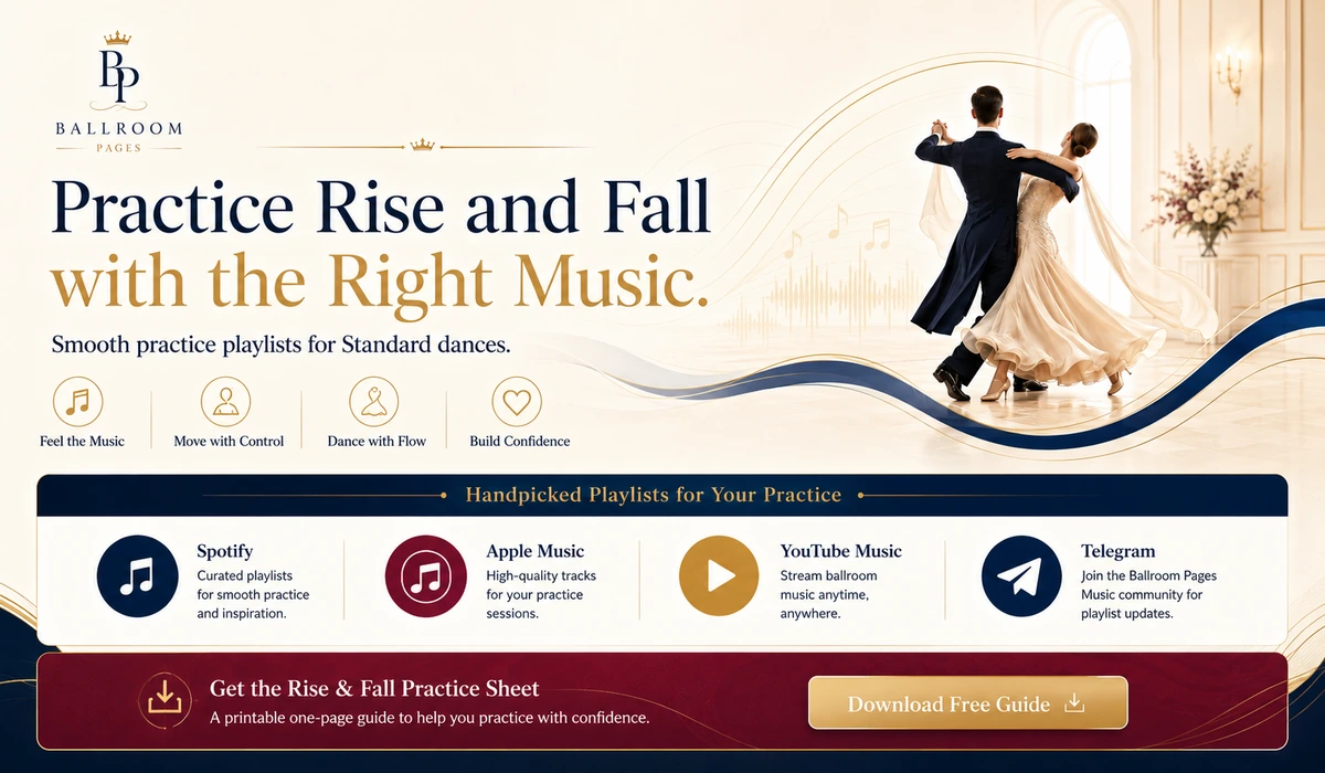 Ballroom Pages playlist card for practicing rise and fall
