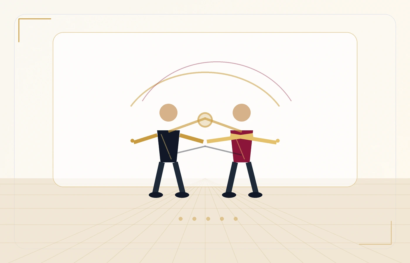 Illustration of ballroom partner connection and relaxed frame for lead and follow.