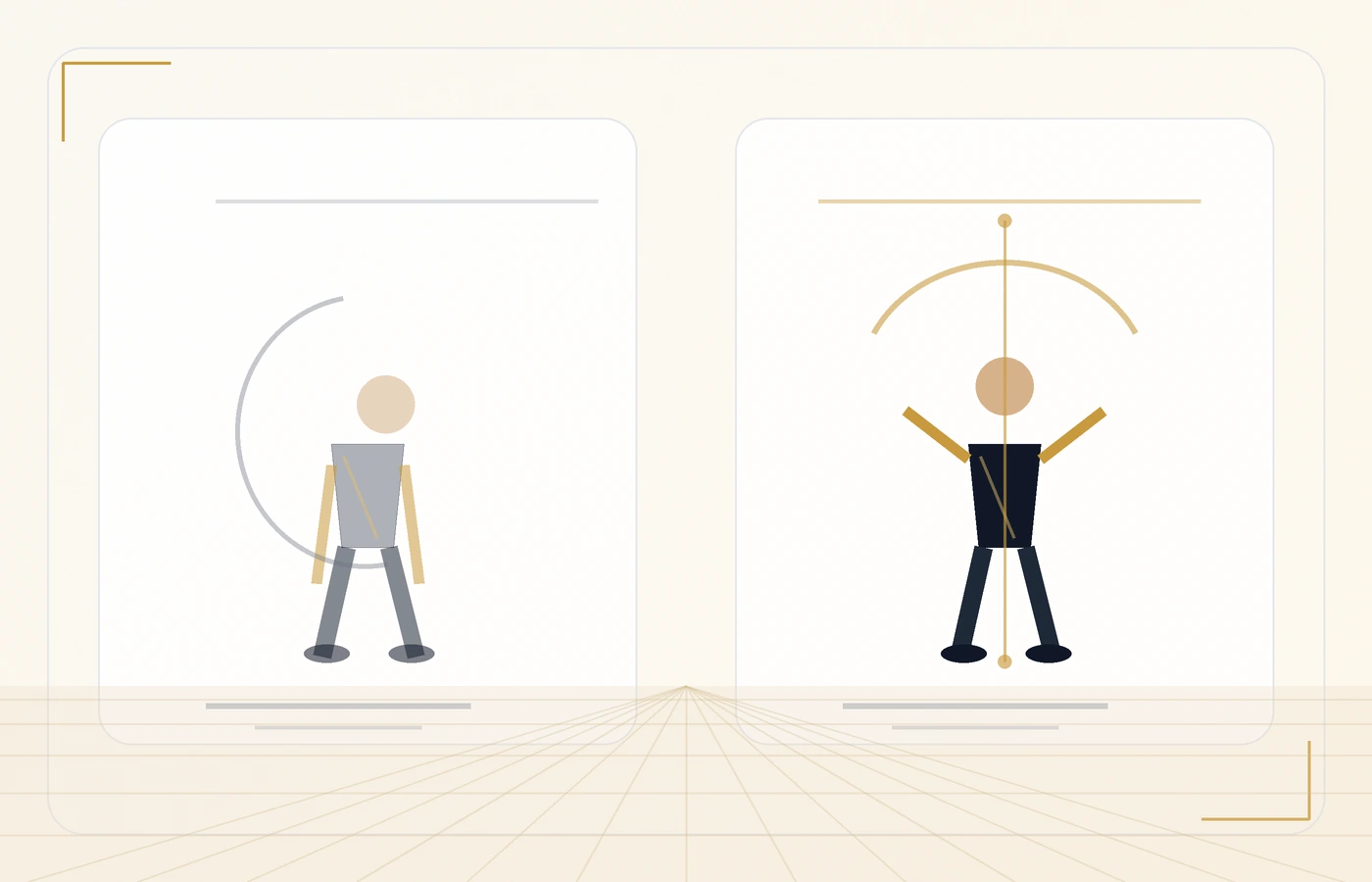 Illustration showing balanced ballroom posture and frame for beginners.