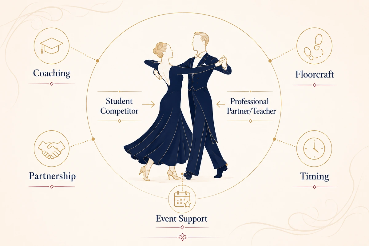 Diagram showing a student competitor partnered with a professional teacher
