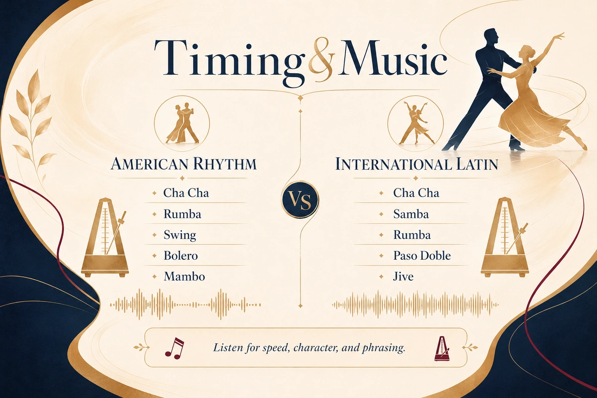 Timing card comparing Rhythm and Latin music feel.