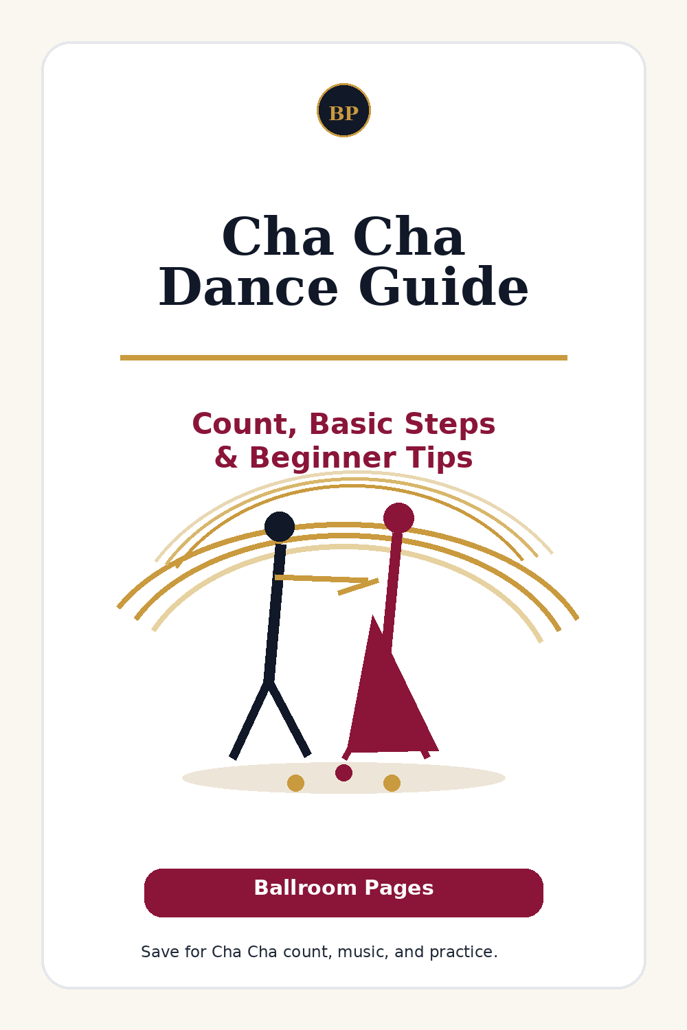 Pinterest pin for Cha Cha dance count, basic steps, and beginner tips