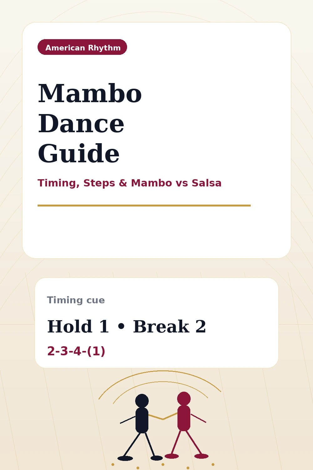 Pinterest graphic for Mambo Dance Guide with timing and Mambo vs Salsa theme
