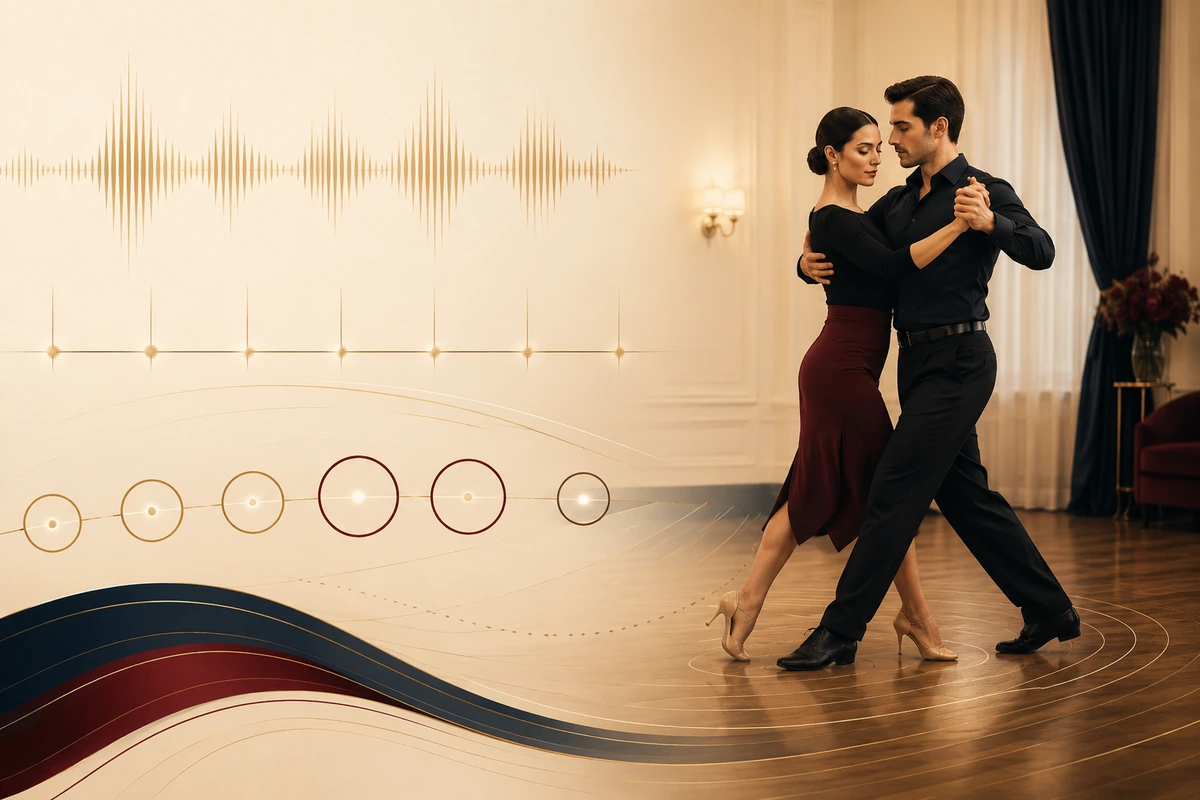 Ballroom Tango timing card for practicing basic movement with music.
