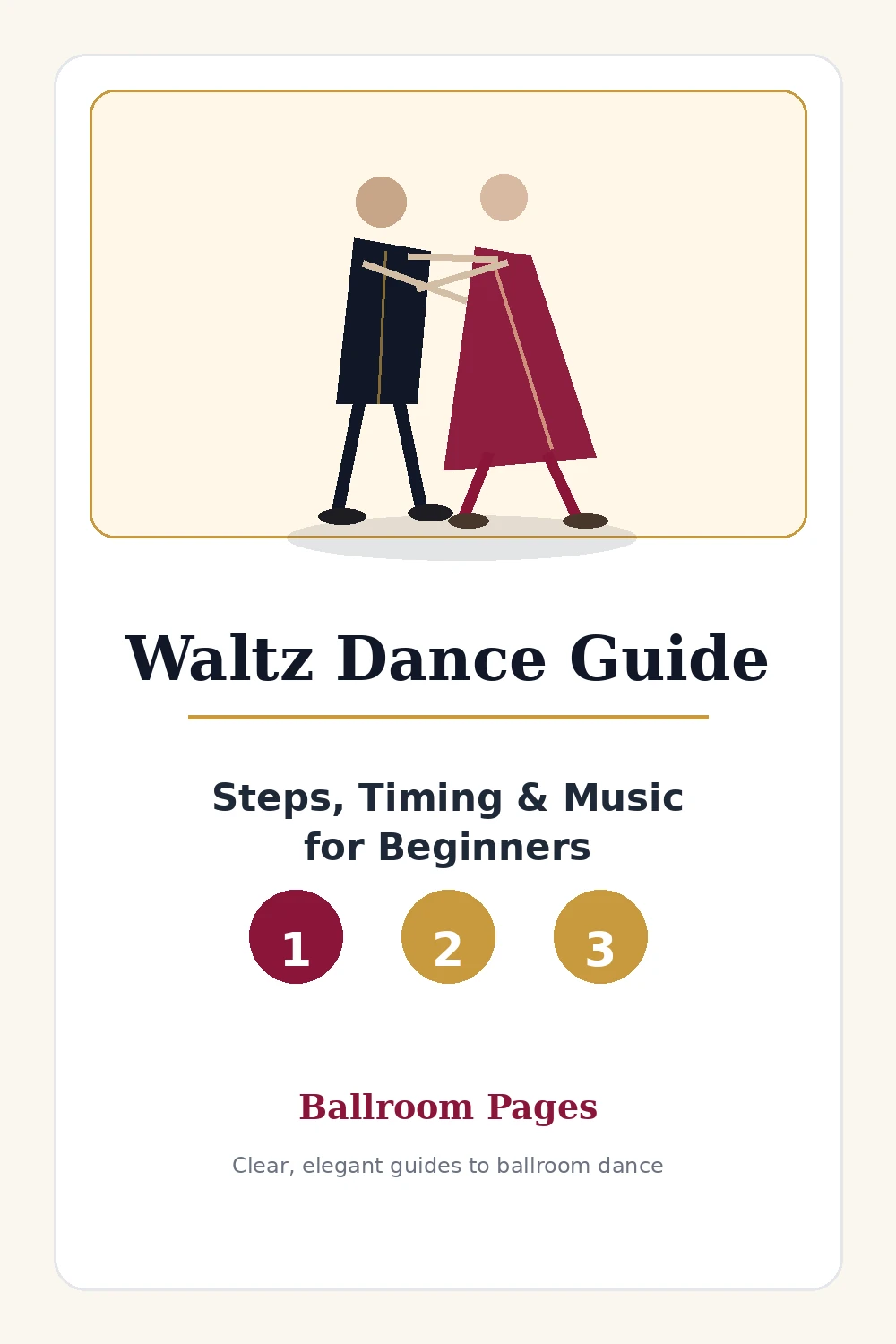 Pinterest pin for Waltz dance guide with steps, timing, and music