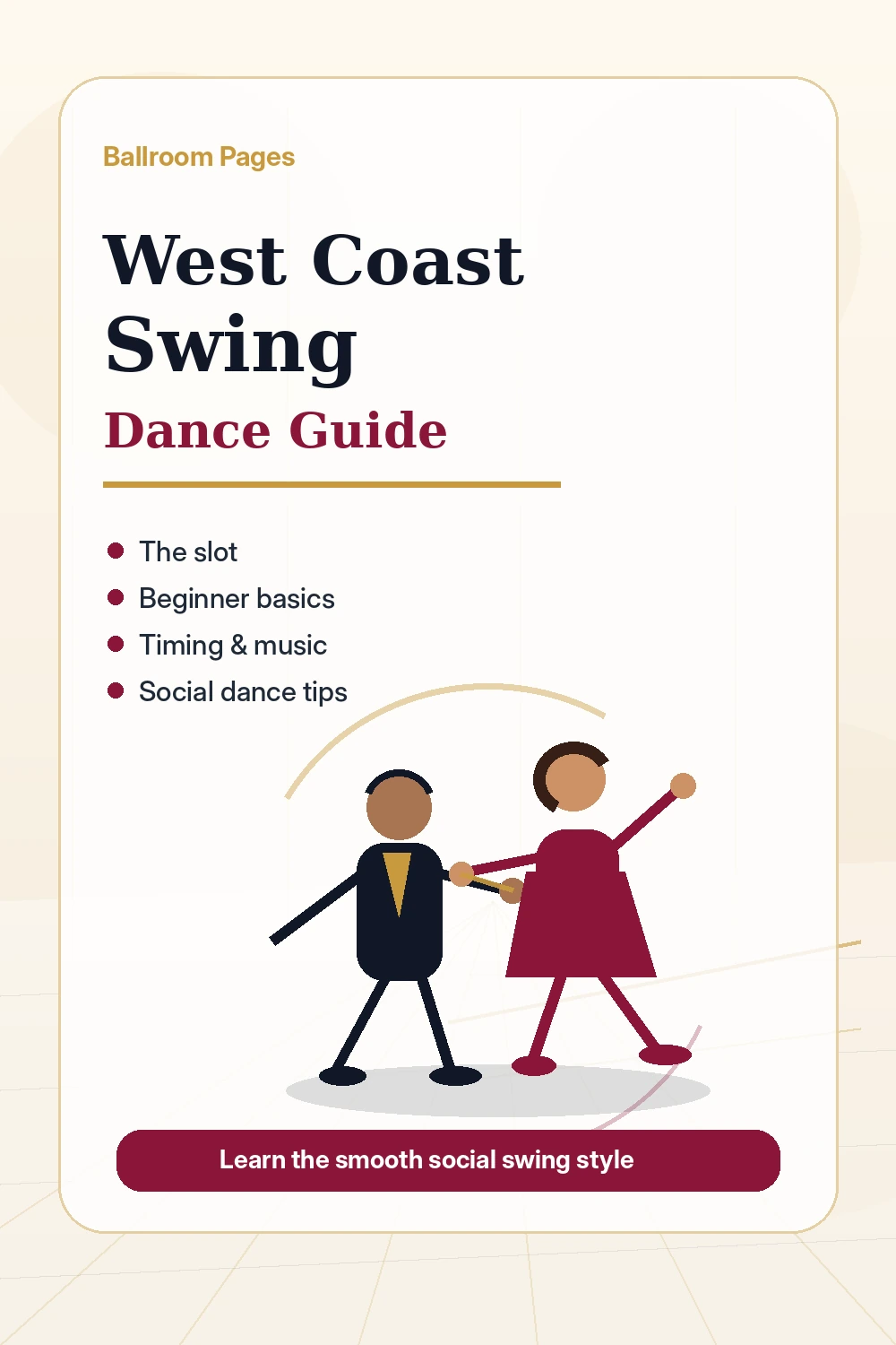 Pinterest graphic for the Ballroom Pages West Coast Swing Dance Guide