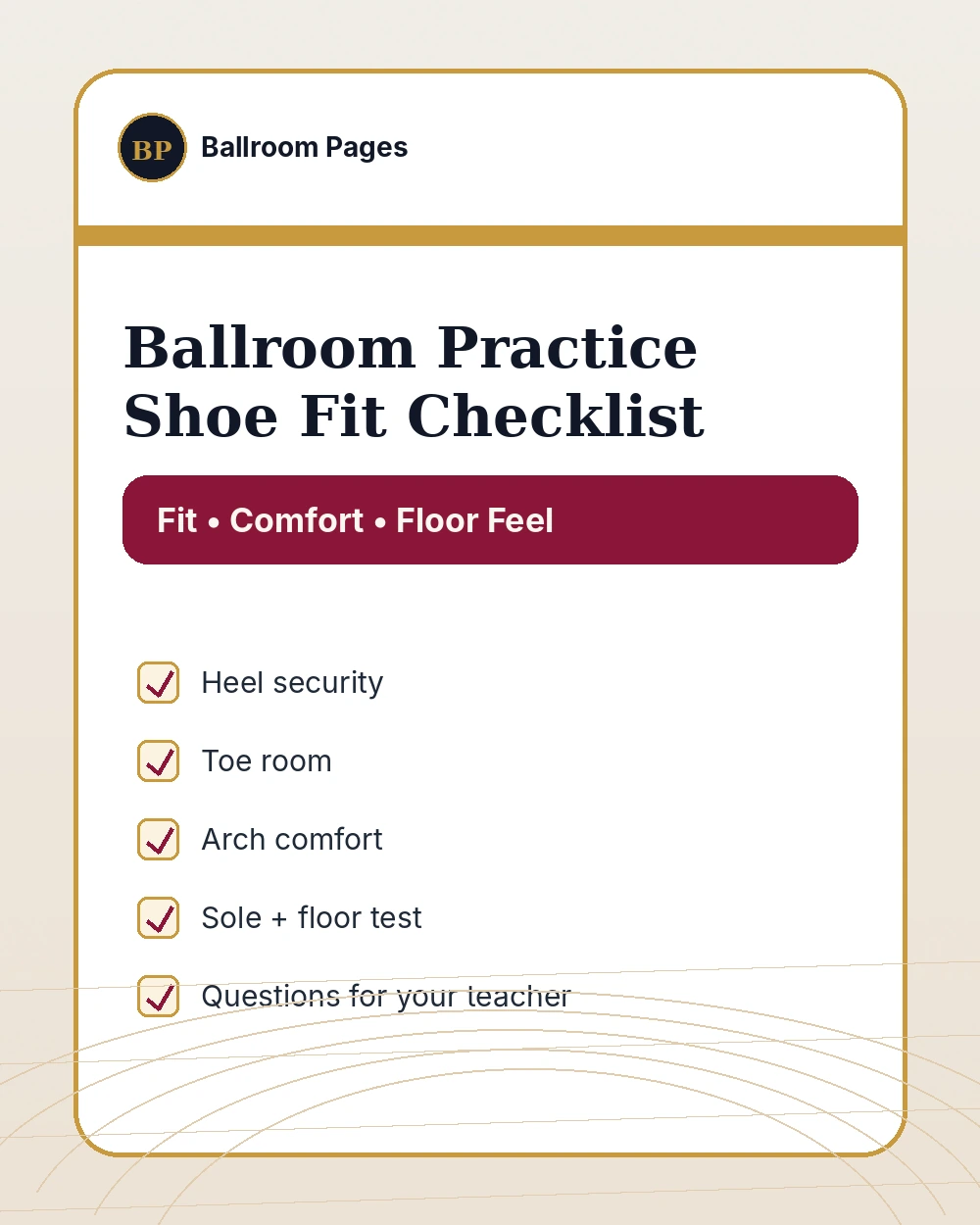Cover image for the Ballroom Practice Shoe Fit Checklist download.