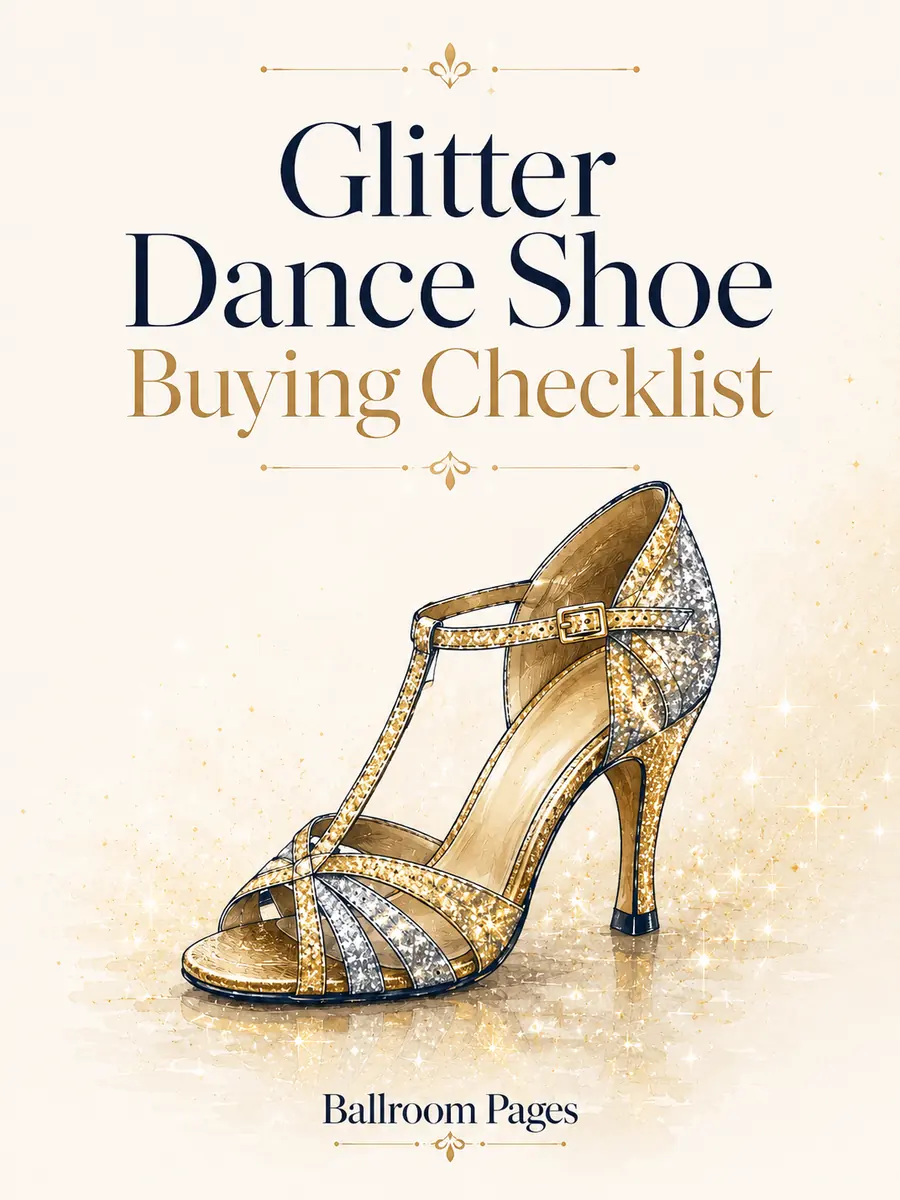 Glitter Dance Shoe Buying Checklist download cover from Ballroom Pages.