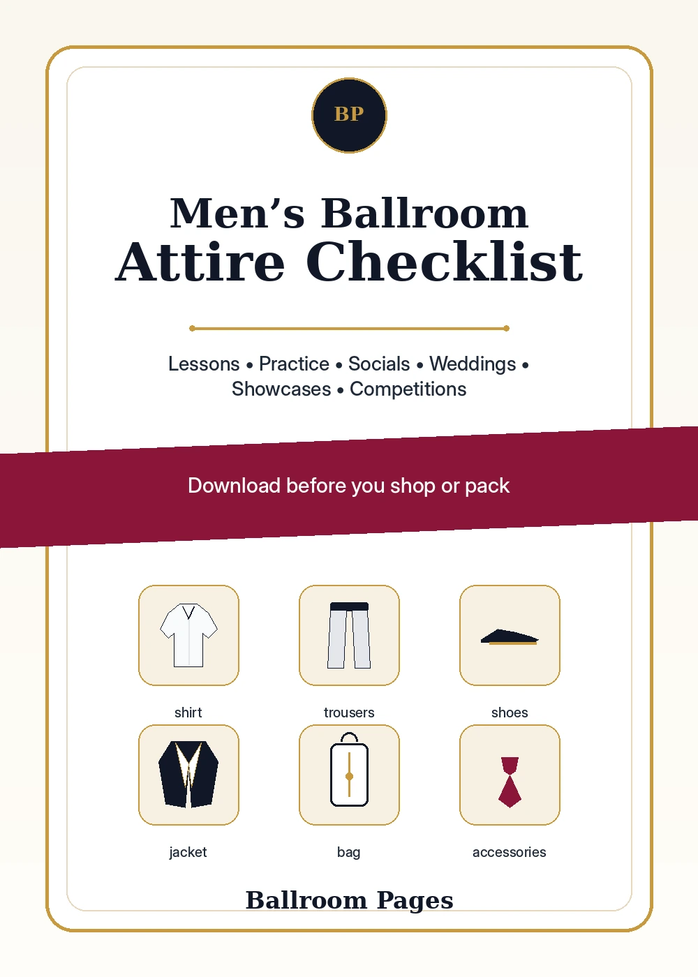 Cover of the Menâ€™s Ballroom Attire Checklist download.