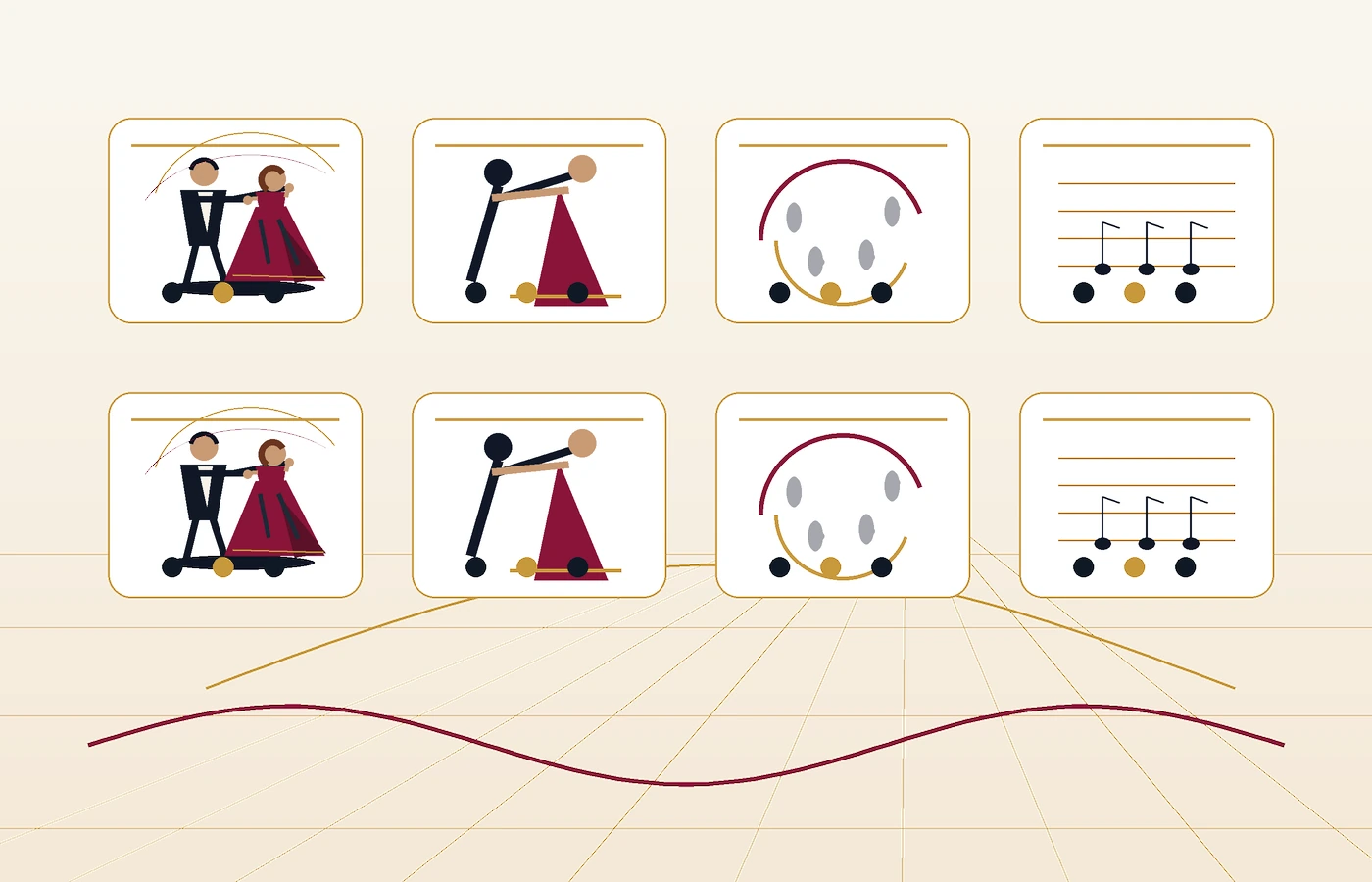Editorial visual showing a refined guide to multiple ballroom dance styles.
