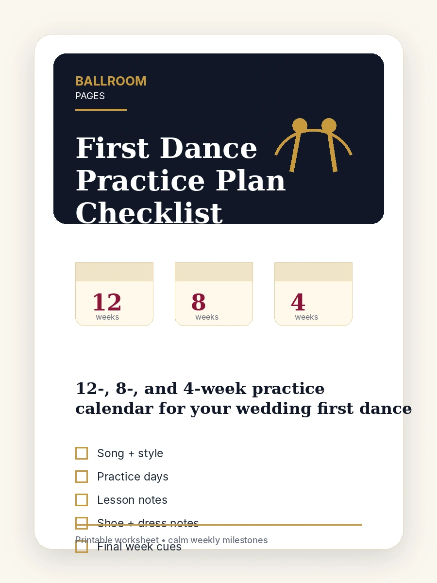 Cover of the First Dance Practice Plan checklist and calendar download